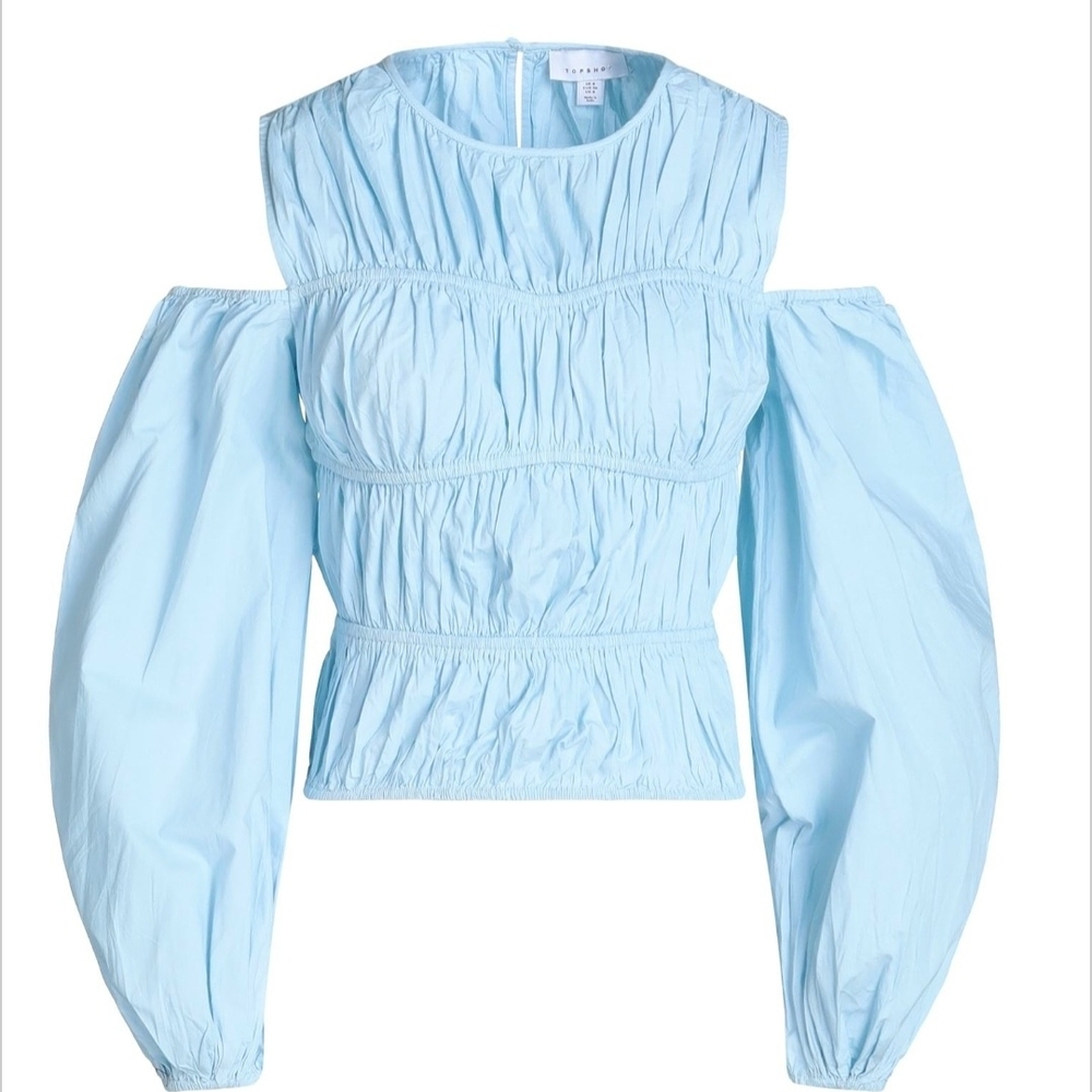 Topshop Sky Blue Cold-Shoulder Blouse